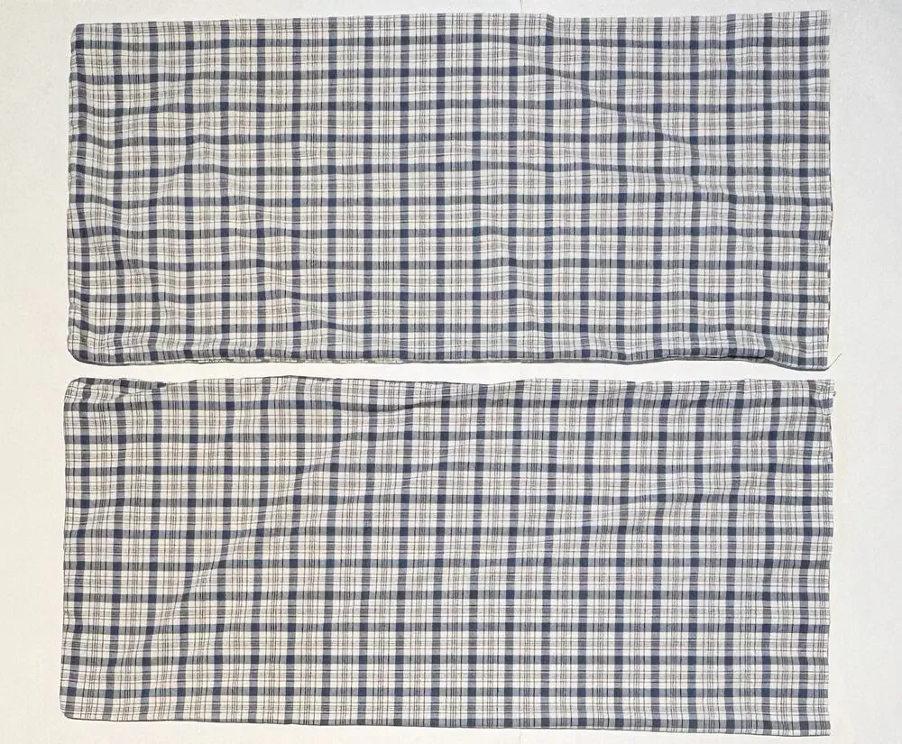 Ralph Lauren Oakley Red Blue Ivory Plaid Pair KING Pillowcases Cotton USA Exclnt
